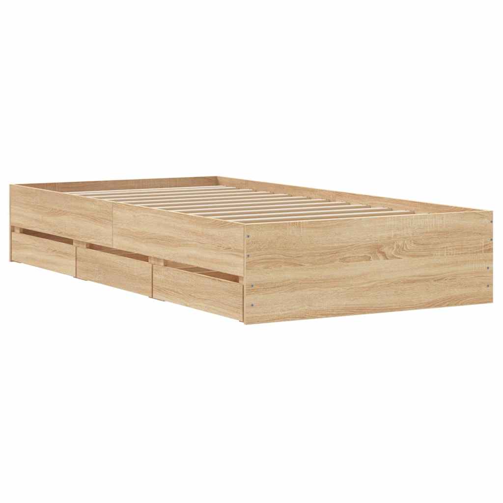 Bed Frame with Drawers without Mattress Sonoma Oak 90x200 cm