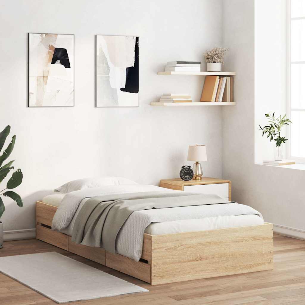 Bed Frame with Drawers without Mattress Sonoma Oak 90x200 cm