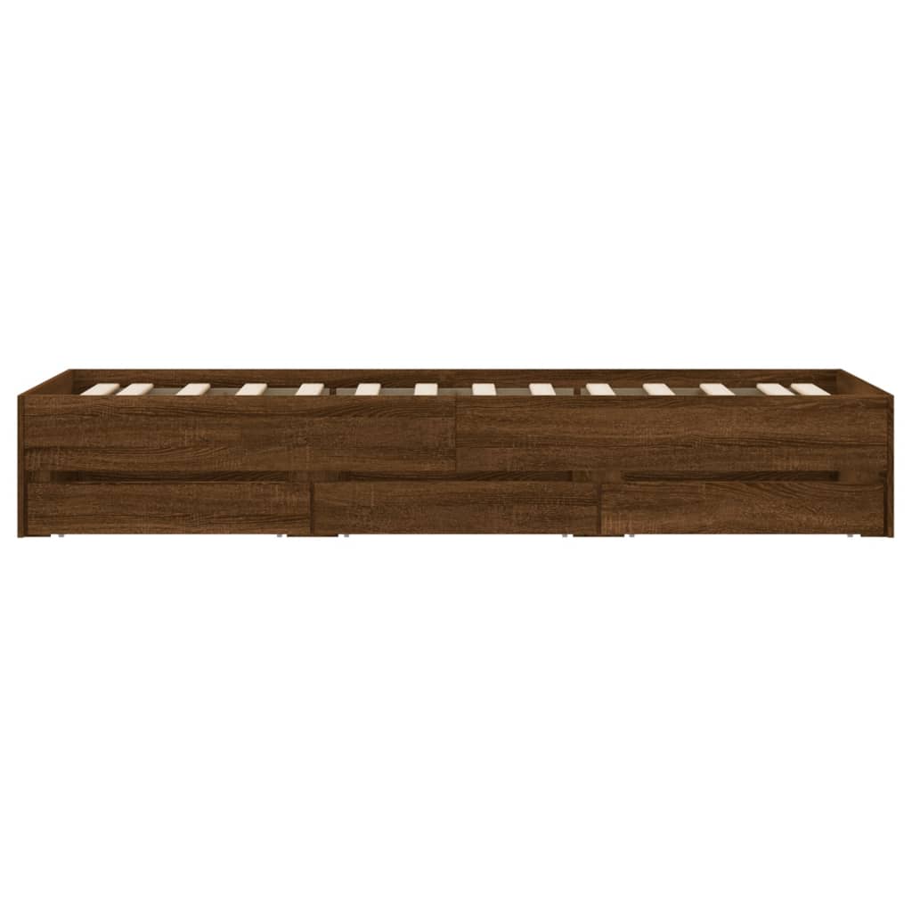Bed Frame with Drawers without Mattress Brown Oak 90x200 cm