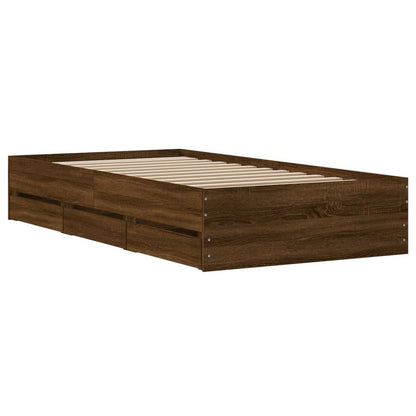 Bed Frame with Drawers without Mattress Brown Oak 90x200 cm