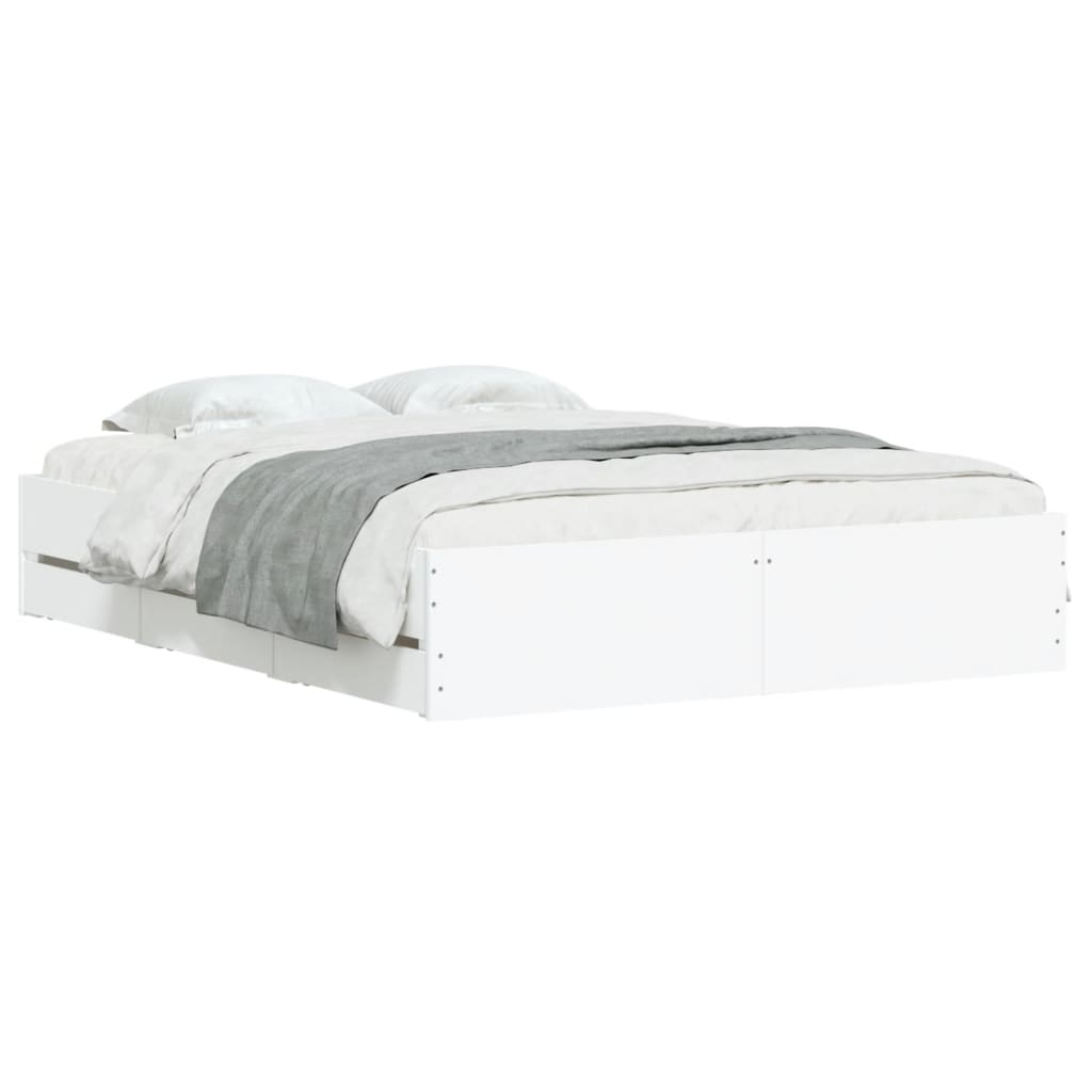 Bed Frame with Drawers without Mattress White 140x190 cm