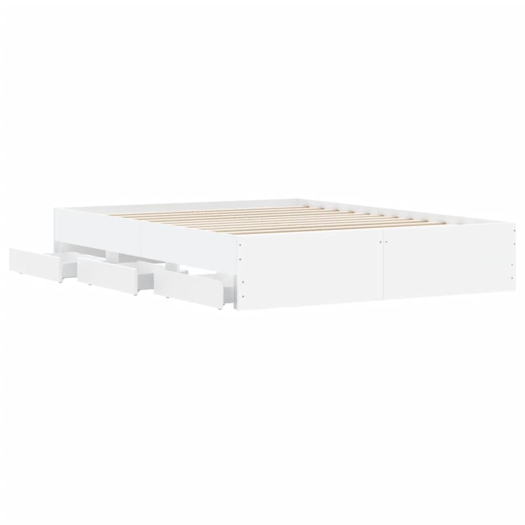 Bed Frame with Drawers without Mattress White 140x190 cm