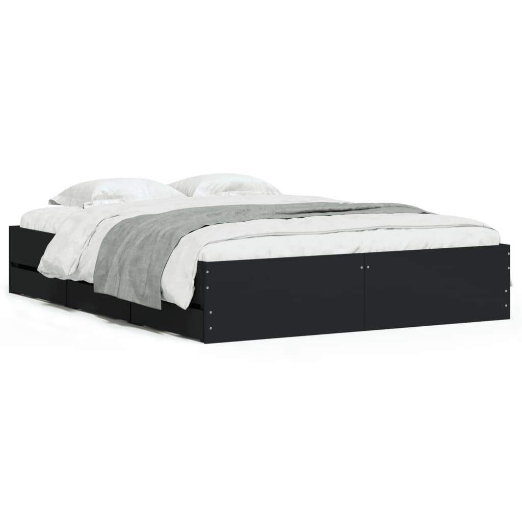 Bed Frame with Drawers without Mattress Black 140x190 cm