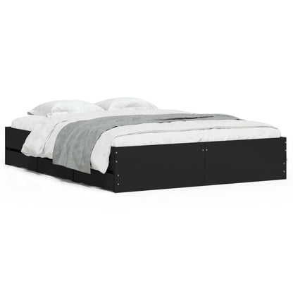 Bed Frame with Drawers without Mattress Black 140x190 cm