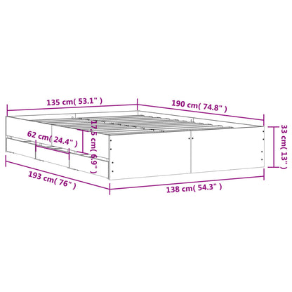 Bed Frame with Drawers without Mattress White 135x190 cm Double