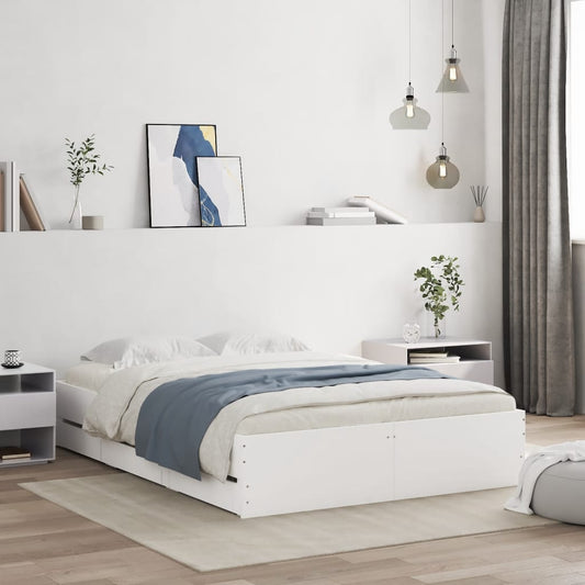 Bed Frame with Drawers without Mattress White 135x190 cm Double