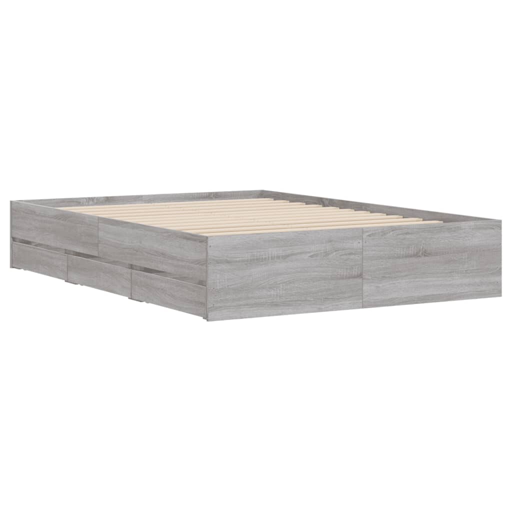 Bed Frame with Drawers without Mattress Grey Sonoma 135x190 cm Double