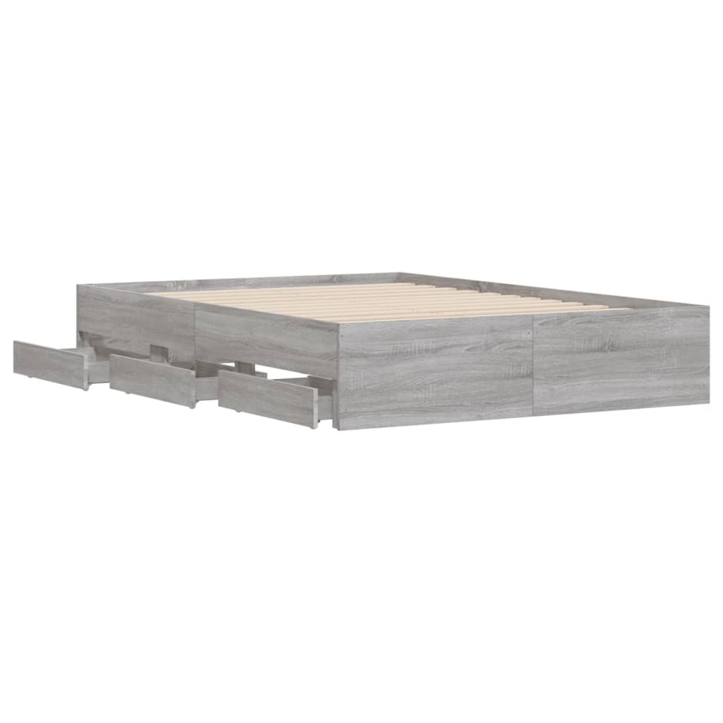 Bed Frame with Drawers without Mattress Grey Sonoma 135x190 cm Double