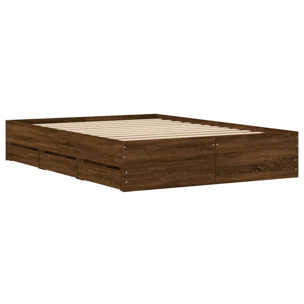 Bed Frame with Drawers without Mattress Brown Oak 135x190 cm Double