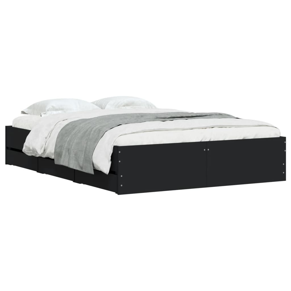 Bed Frame with Drawers without Mattress Black 120x190 cm Small Double