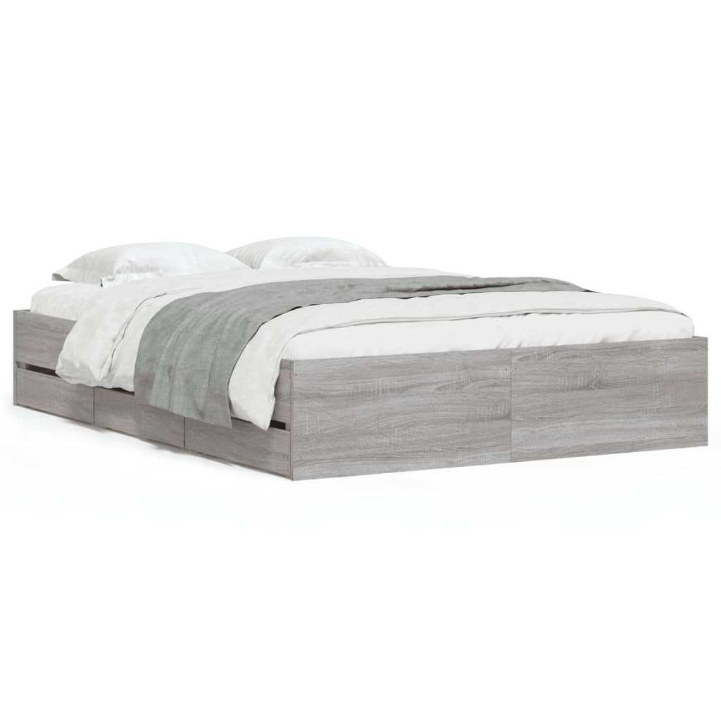 Bed Frame with Drawers without Mattress Grey Sonoma 120x190 cm Small Double