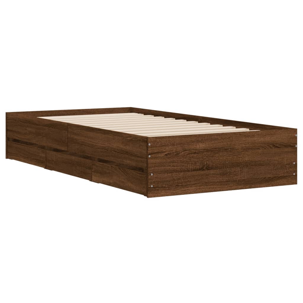 Bed Frame with Drawers without Mattress Brown Oak 90x190 cm Single