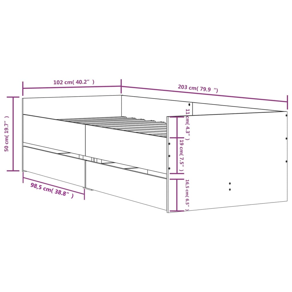 Bed Frame | Smoked Oak | Engineered wood | Single | Rectangular | Modern