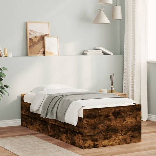 Bed Frame | Smoked oak | Engineered wood, Plywood slats | 90x200 cm