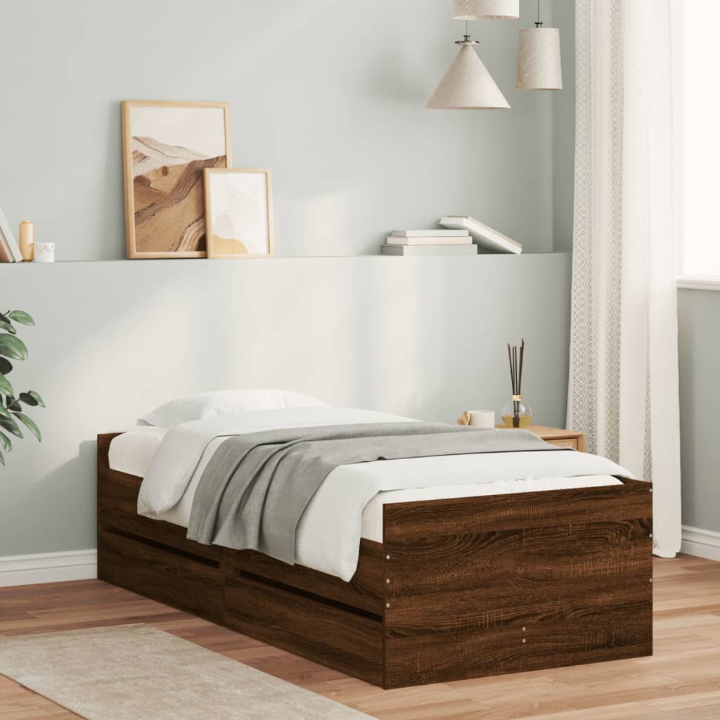 Bed Frame with Drawers without Mattress Brown Oak 90x190 cm Single