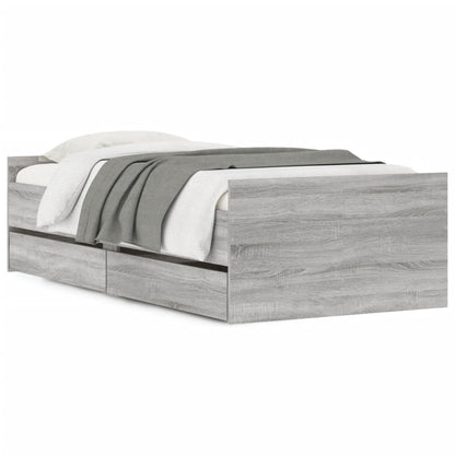 Bed Frame with Drawers without Mattress Grey Sonoma 100x200 cm