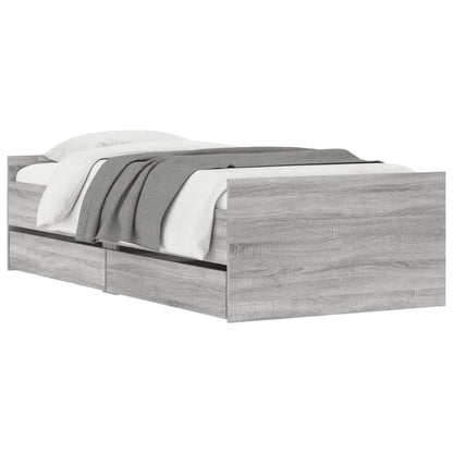 Bed Frame with Drawers without Mattress Grey Sonoma 100x200 cm