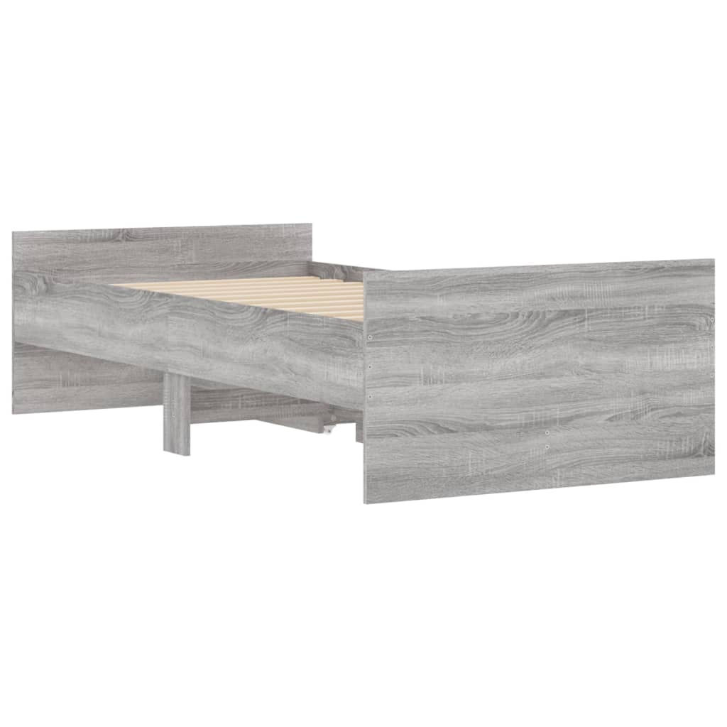 Bed Frame with Drawers without Mattress Grey Sonoma 100x200 cm