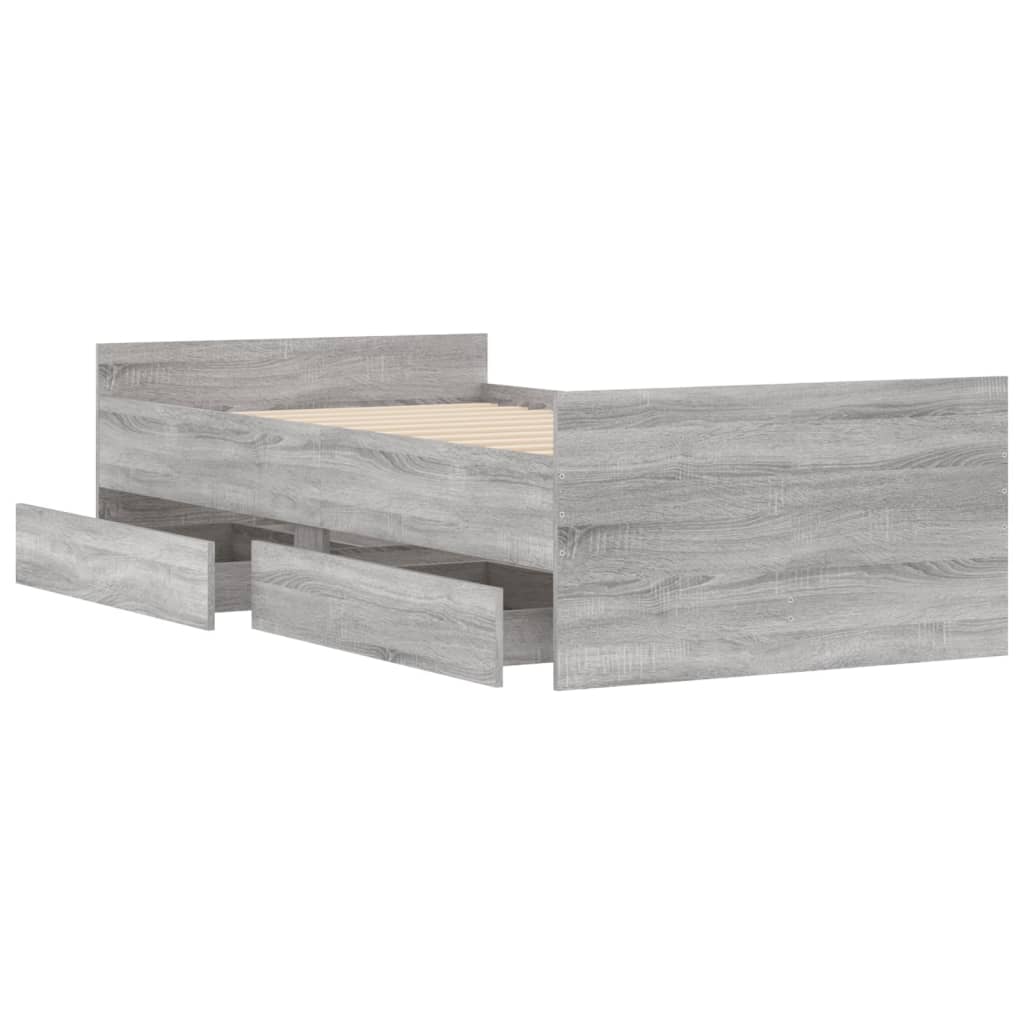 Bed Frame with Drawers without Mattress Grey Sonoma 90x200 cm