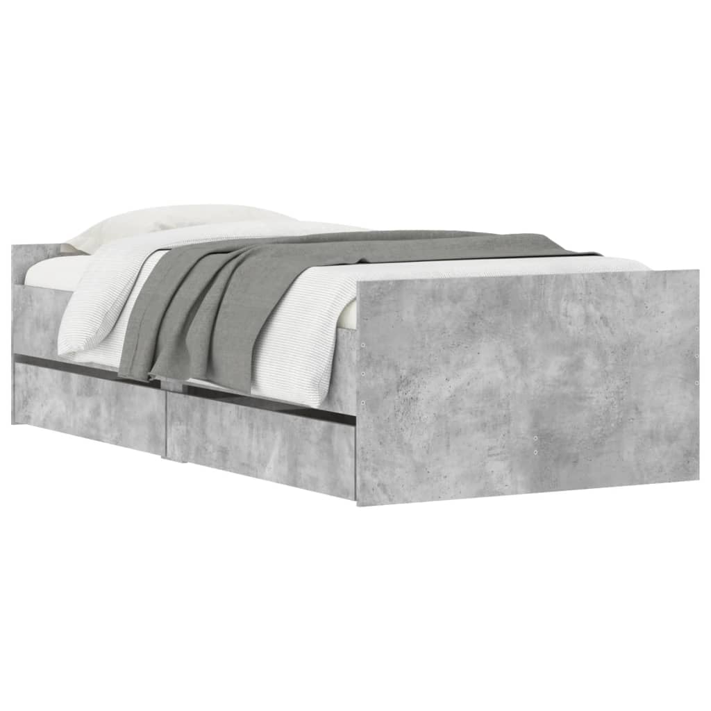 Bed Frame | Concrete grey | Engineered Wood | 90x190 cm Single