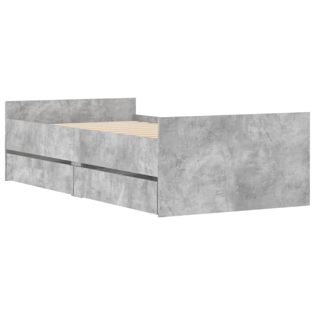 Bed Frame | Concrete grey | Engineered Wood | 90x190 cm Single
