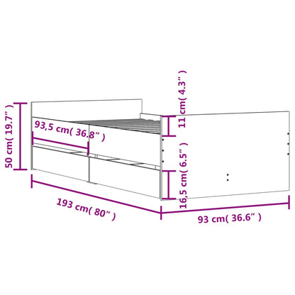 Bed Frame | Concrete grey | Engineered Wood | 90x190 cm Single