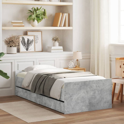 Bed Frame | Concrete grey | Engineered Wood | 90x190 cm Single