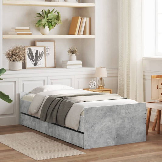 Bed Frame | Concrete grey | Engineered Wood | 90x190 cm Single