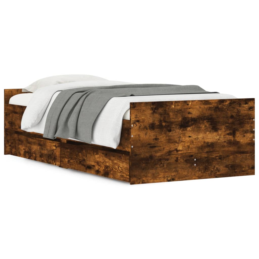 Bed Frame with Drawers without Mattress Smoked Oak 90x190 cm Single