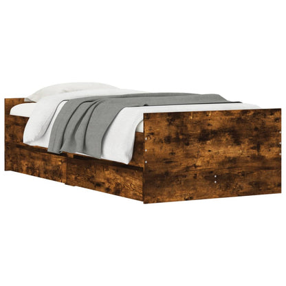 Bed Frame with Drawers without Mattress Smoked Oak 90x190 cm Single