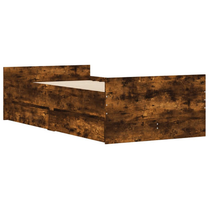 Bed Frame with Drawers without Mattress Smoked Oak 90x190 cm Single