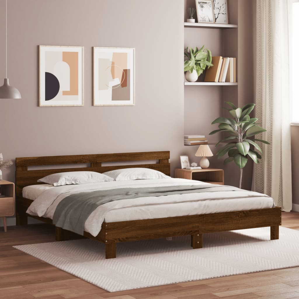 Bed Frame | Brown Oak | Engineered Wood, Plywood | Double | Durable