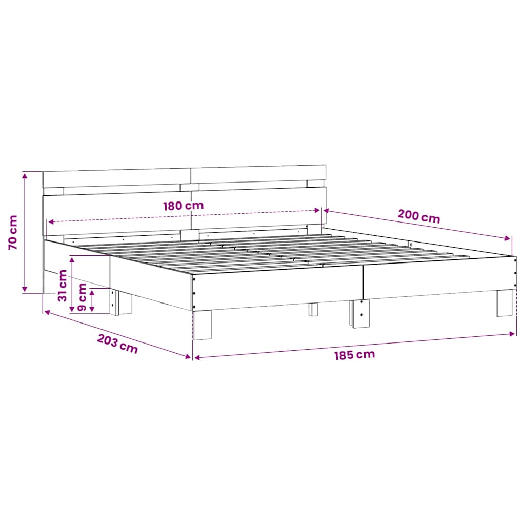 Bed Frame | Smoked Oak | Engineered wood | Super King Size | Durable