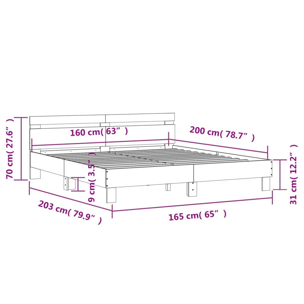 Bed Frame without Mattress Sonoma Oak 160x200 cm