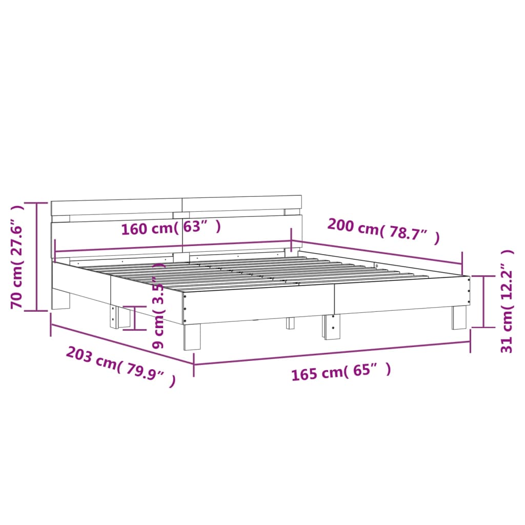 Bed Frame without Mattress Concrete Grey 160x200 cm
