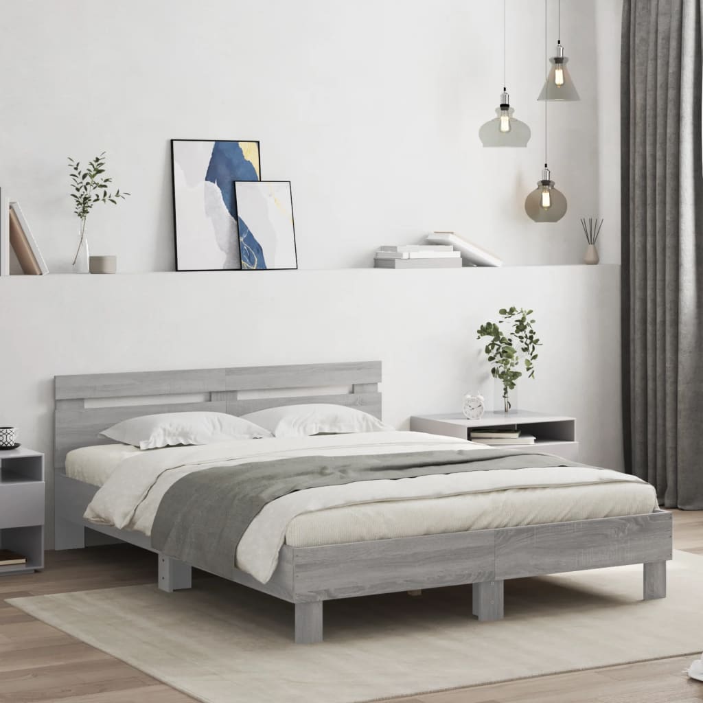 Bed Frame | Grey Sonoma | Engineered wood | Double | Durable | Bed Frame