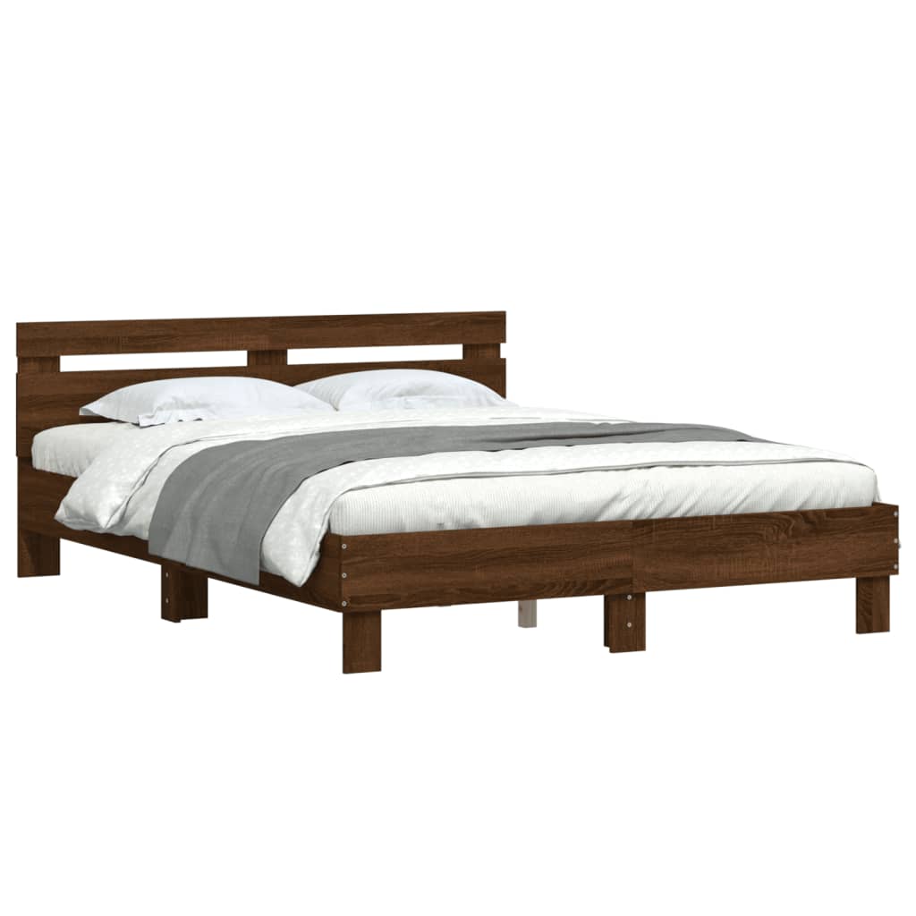Bed Frame | Brown Oak | Engineered Wood | Double | Durable | Bed Frame