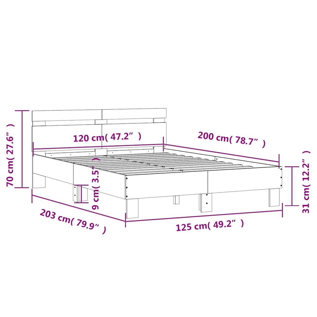 Bed Frame without Mattress Sonoma Oak 120x200 cm