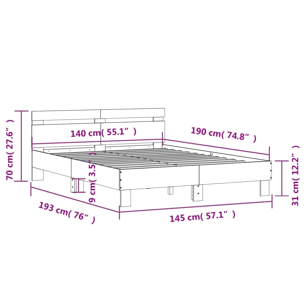 Bed Frame | White | Engineered wood | Double | Bed Frame | Rectangular