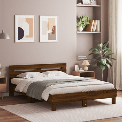 Bed Frame without Mattress Brown Oak 140x190 cm