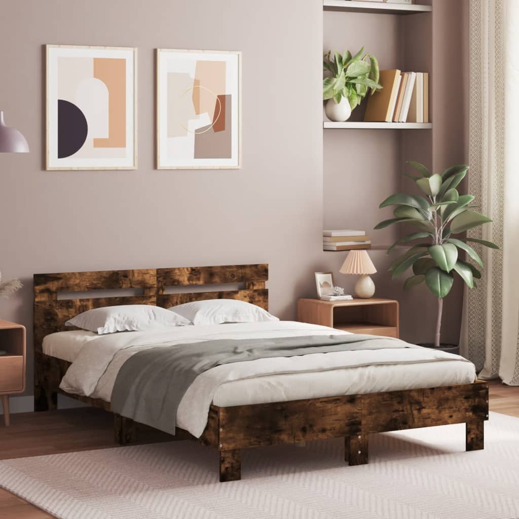Bed Frame without Mattress Smoked Oak 135x190 cm