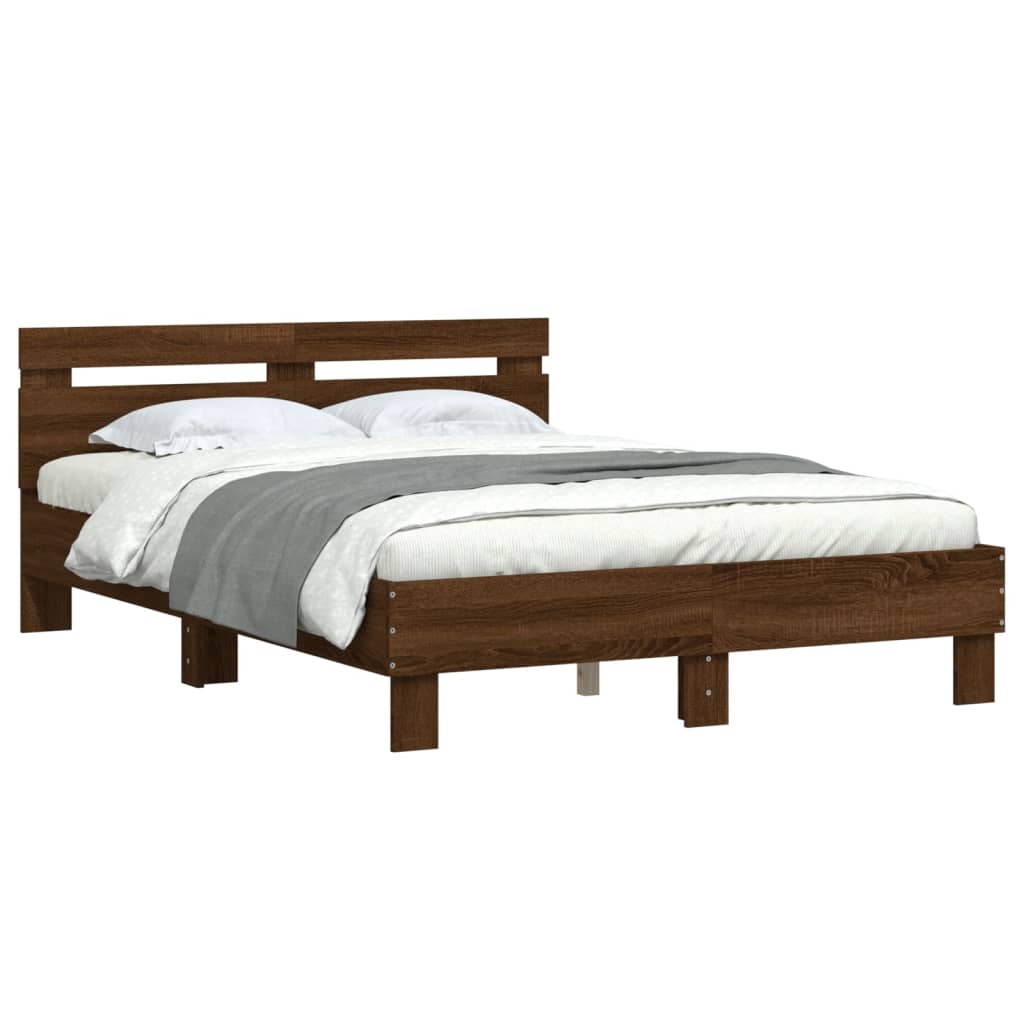 Bed Frame | Brown Oak | Engineered Wood | 135x190 cm Double | Modern