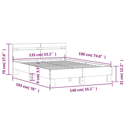 Bed Frame | Brown Oak | Engineered Wood | 135x190 cm Double | Modern