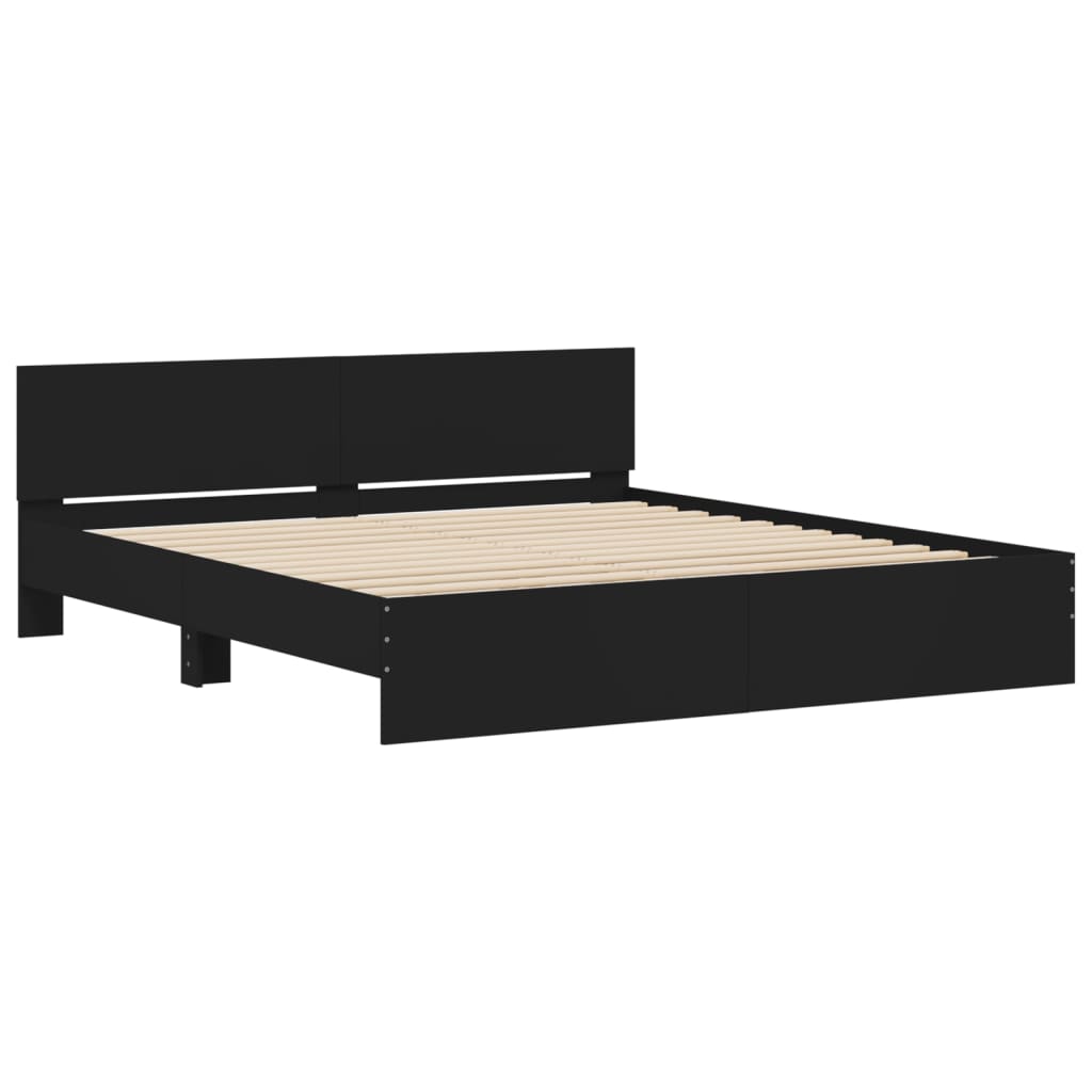 Bed Frame | Black | Engineered wood and plywood | 200x200 cm | Modern