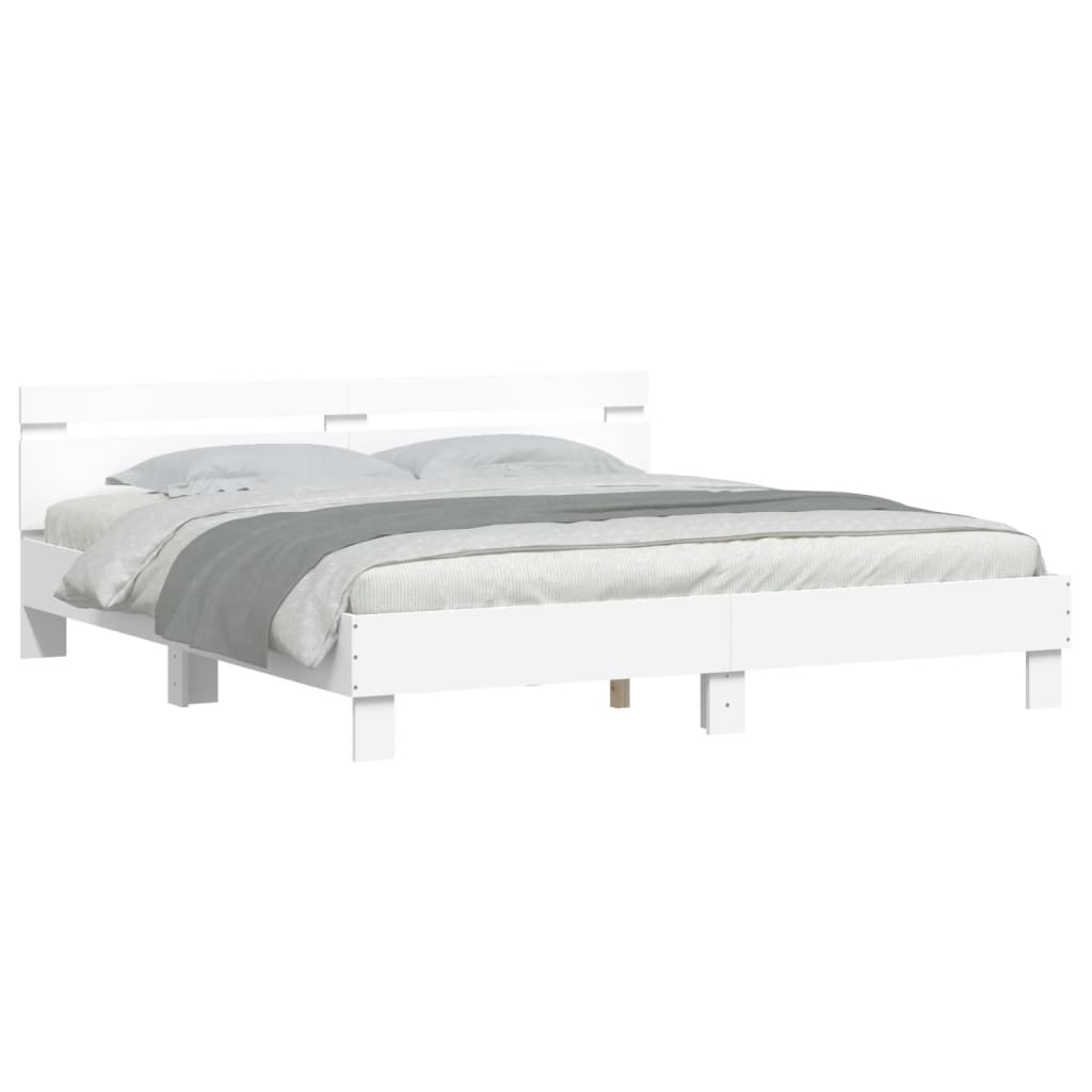 Bed Frame with LED without Mattress White 200x200 cm