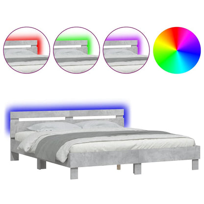Bed Frame with LED without Mattress Concrete Grey 200x200 cm