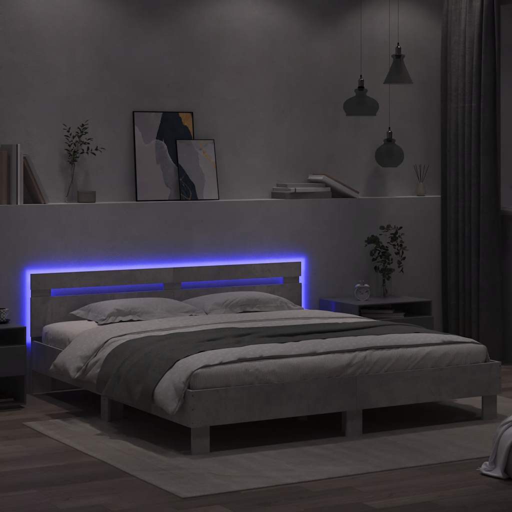 Bed Frame with LED without Mattress Concrete Grey 200x200 cm