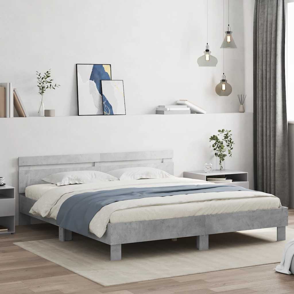 Bed Frame with LED without Mattress Concrete Grey 200x200 cm