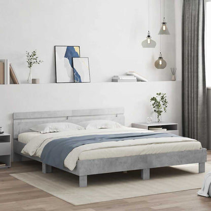 Bed Frame with LED without Mattress Concrete Grey 200x200 cm