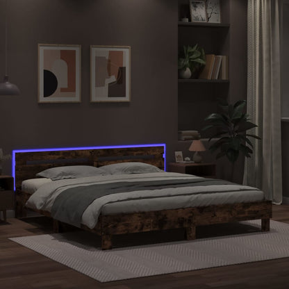 Bed Frame with LED without Mattress Smoked Oak 200x200 cm